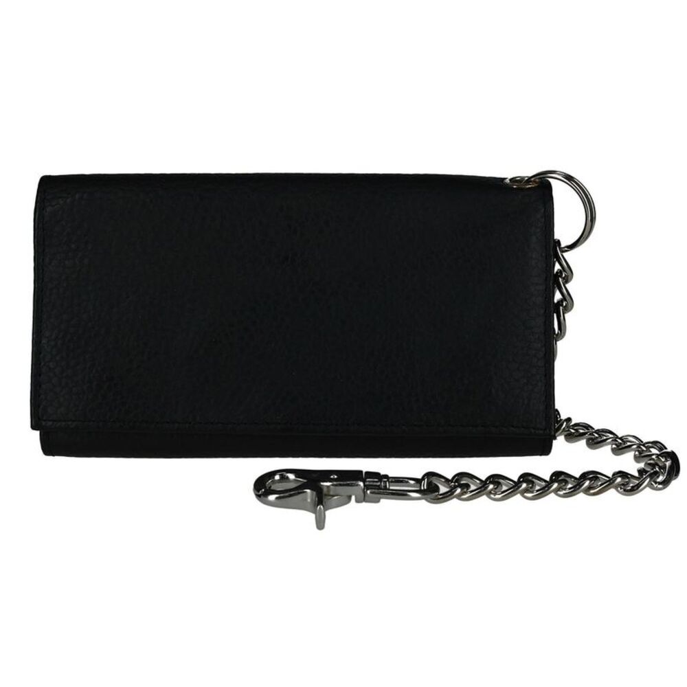 CTM Men's Pebble Grain Leather RFID Long Trifold Trucker Chain Wallet